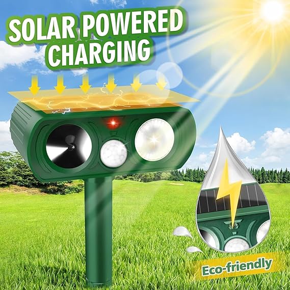 Cat Repellent, Ultrasonic Solar Animal Repeller with Motion Sensor and Flashing Lights - Image 3