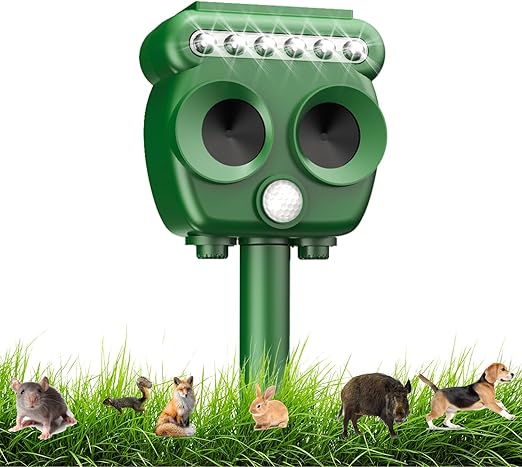 outdoor Ultrasonic Cat Repeller Solar+LED Strong Flash ,Motion Sensor Repeller for Birds/Cats/Rodents