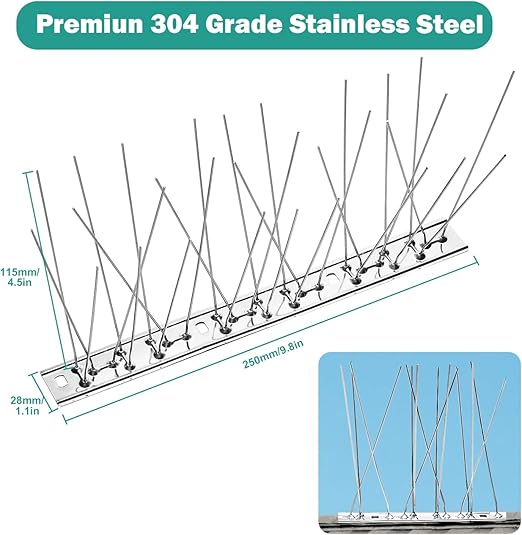 wohohoho Bird Spikes for Pigeons with Stainless Steel Base, 1.25M (4.1ft) Pigeon Spikes for Roofs and Windows - Image 4