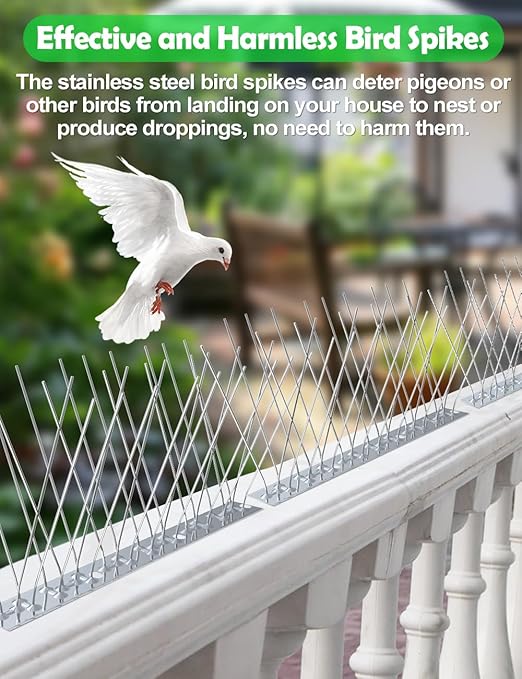 wohohoho Bird Spikes for Pigeons with Stainless Steel Base, 1.25M (4.1ft) Pigeon Spikes for Roofs and Windows - Image 2