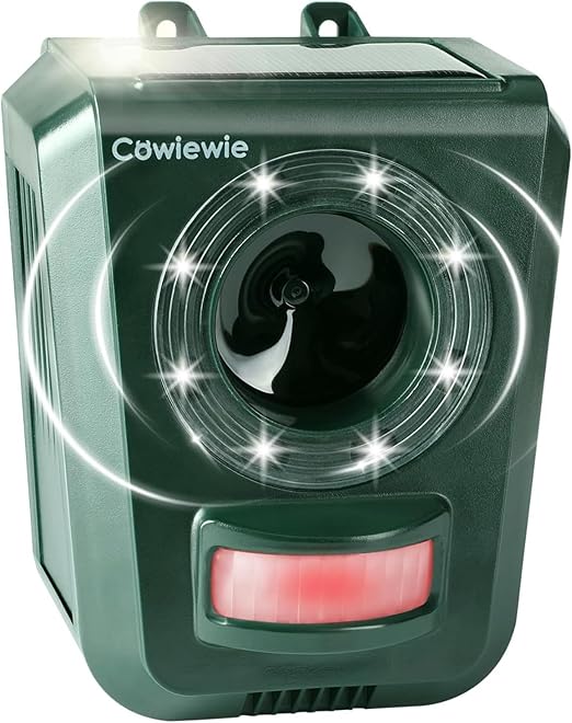 Cowiewie Ultrasonic Cat Repellent for Gardens, Solar and USB Charging