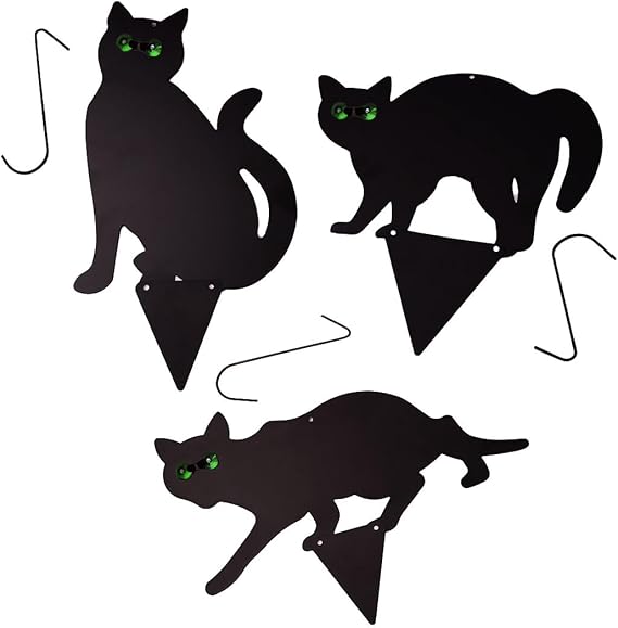 DIVCHI 3Pack Black Cat Silhouette for Garden - Cats Scarer with Marble Eyes - Harmless Bird Deterrent