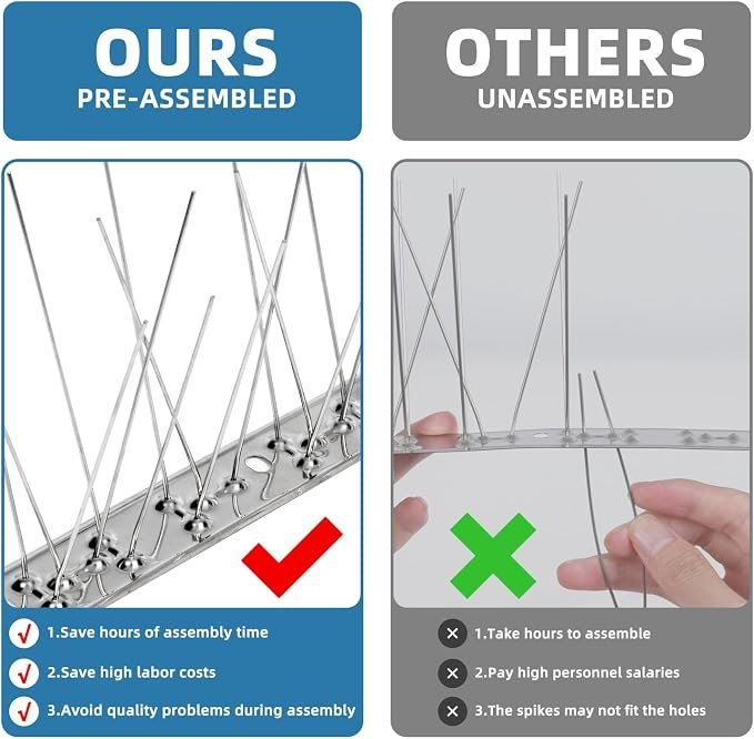 Moyofree Pre-Assembled Stainless Steel Bird Spikes: 2-Meter Coverage for Roofs & Windows - Image 3